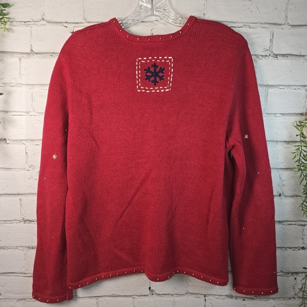 VINTAGE ERIKA CHRISTMAS CARDIGAN RED SNOWMEN CHRISTMAS TREE GINGERBREAD WOMENS M - Picture 5 of 8